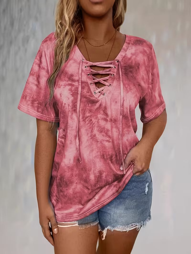 Beryl - Print Drawstring Short Sleeve T-Shirt