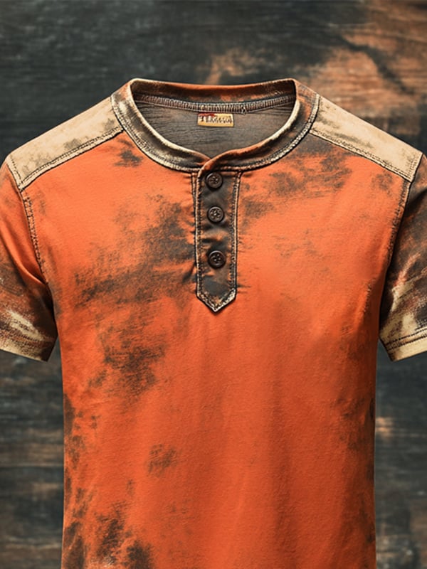 Men's Vintage Style T-Shirt With Henley Print And Short Sleeves