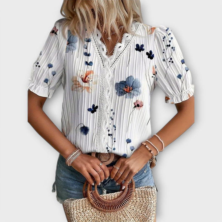 Bruni - Elegant Short Sleeve Printed Blouse