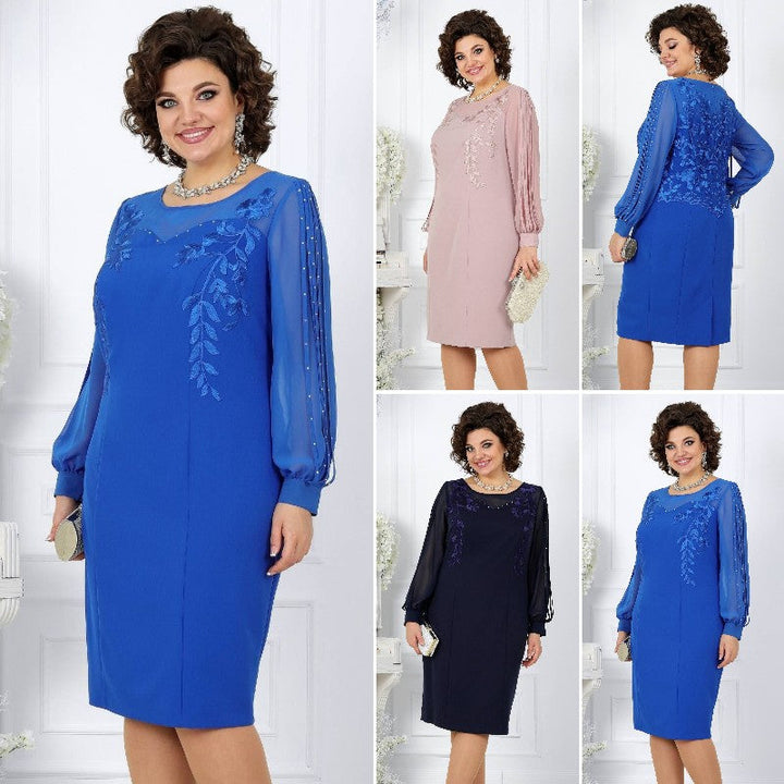 Katreen - Stylish Long Sleeve Dress With Floral Embroidery