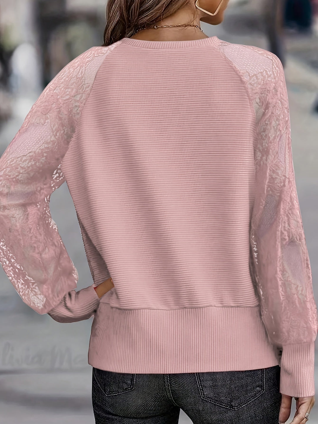 Danine - Casual Loose Lace Top With V-Neck