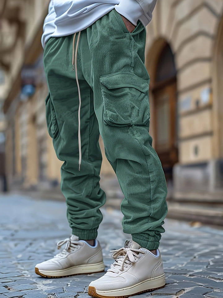 Genevieve - Corduroy Jogger Pants With Drawstring Waist