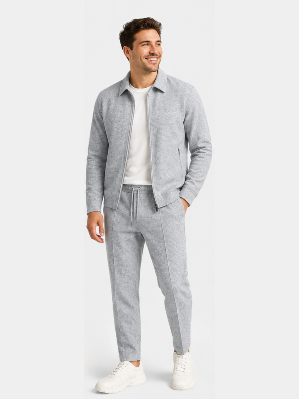 Rosaina - Textured Zip-up Jacket And Drawstring Pants Set