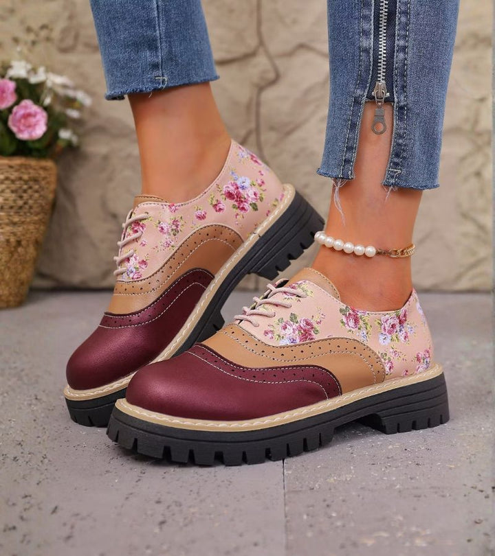 Rheaoova - Floral Oxford Shoes With Chunky Lug Sole