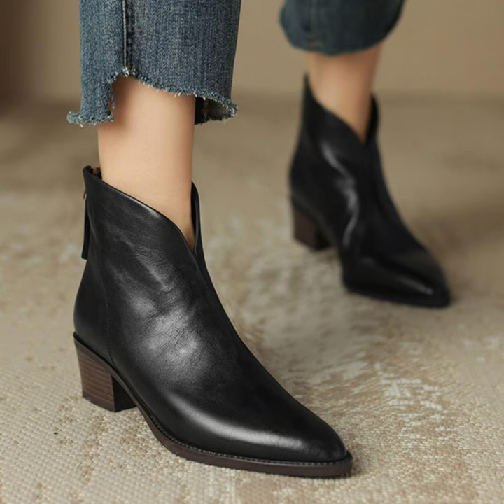 Zabrina - Leather Pointed Toe Ankle Boots