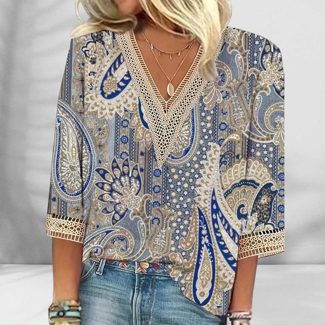 Maricela - Boho Blouse With Floral Patterns And Long Sleeves