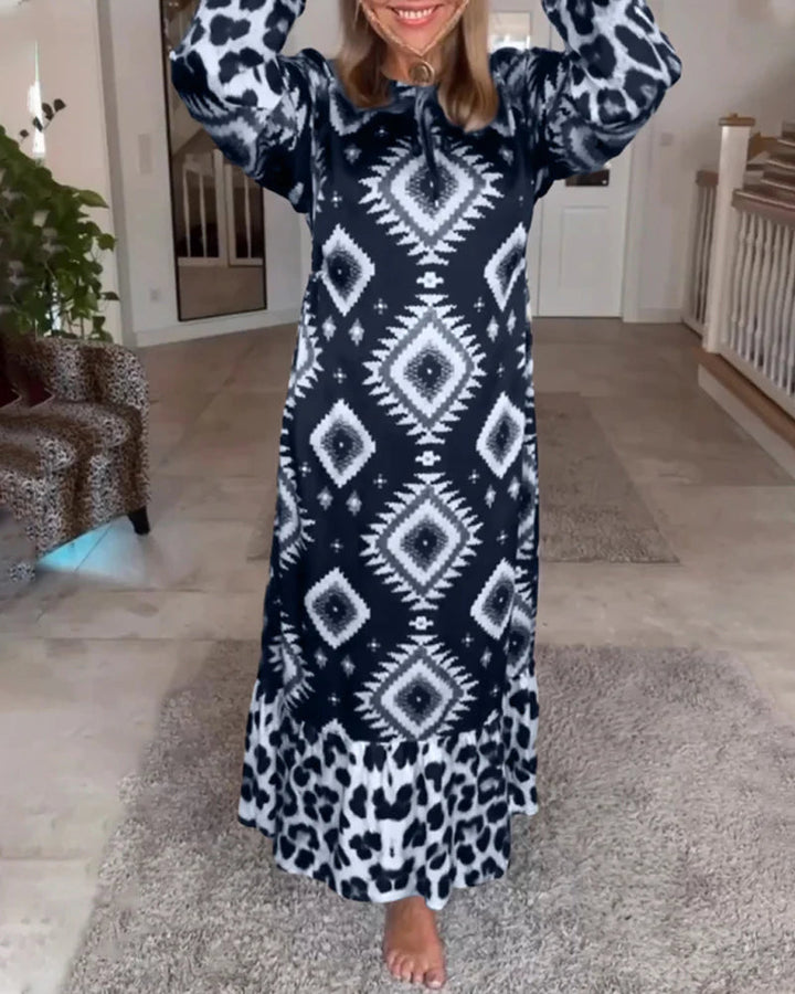 Mariah - Leopard Print Long Sleeve Maxi Dress
