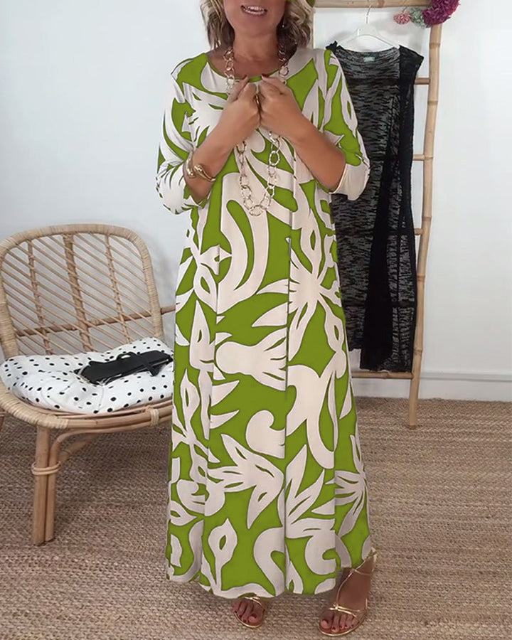 Halina - Round Neck And Long Sleeves With Print Dress