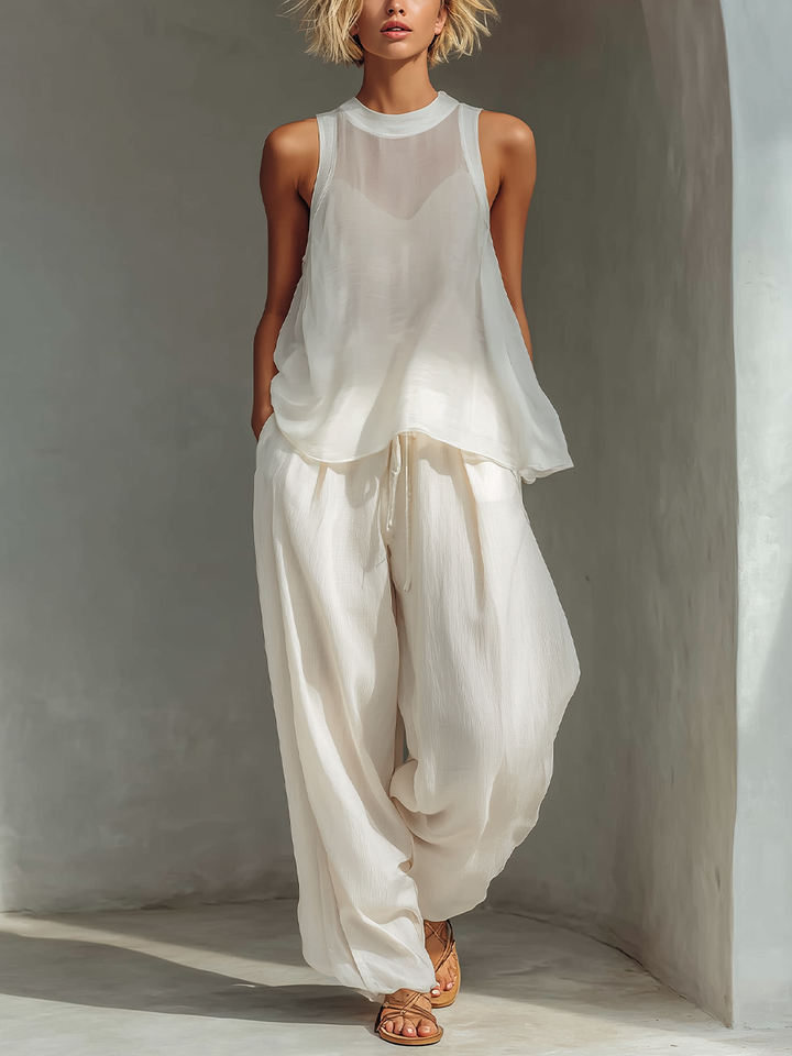 Olivian - Chiffon Sleeveless Top & Wide-Leg Pants Set