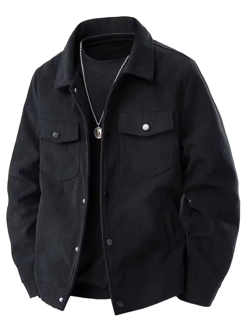 Quantpeak - Corduroy Jacket With Collar and Flap Pockets