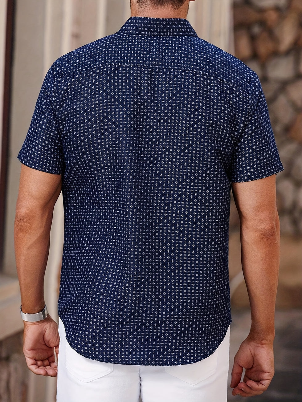 Orvian - Short Sleeve Geometric Print Button Shirt