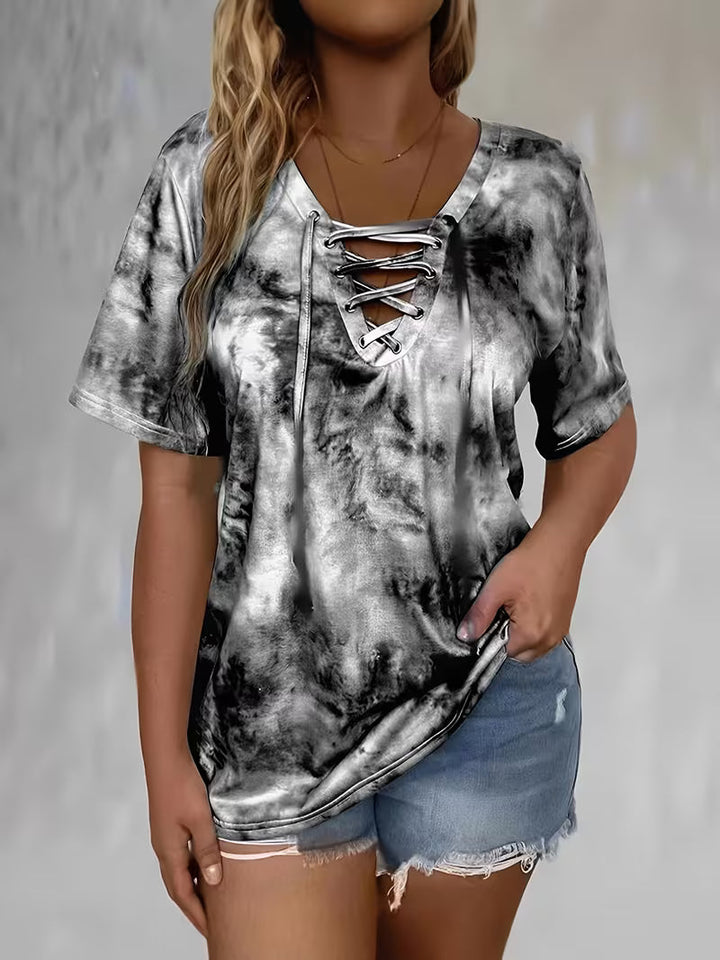 Beryl - Print Drawstring Short Sleeve T-Shirt