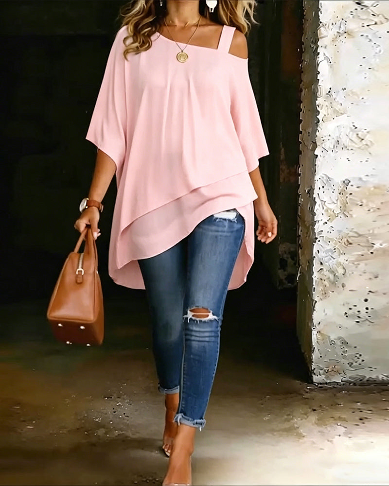 Aurona - Casual Off-Shoulder Asymmetrical Blouse