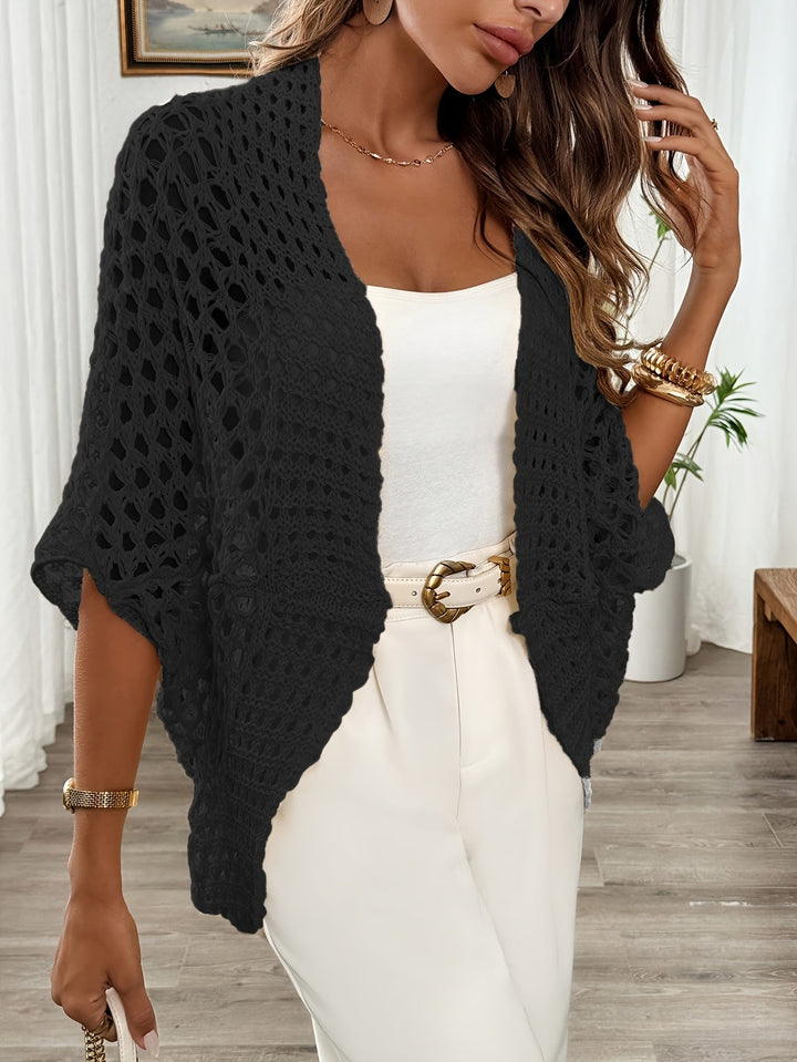 Etleva - Elegant Hollow Cardigan With Batwing Sleeves