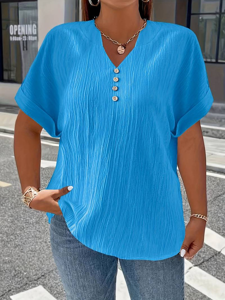Lakmali - Textured Short Sleeve Top With V-Neck