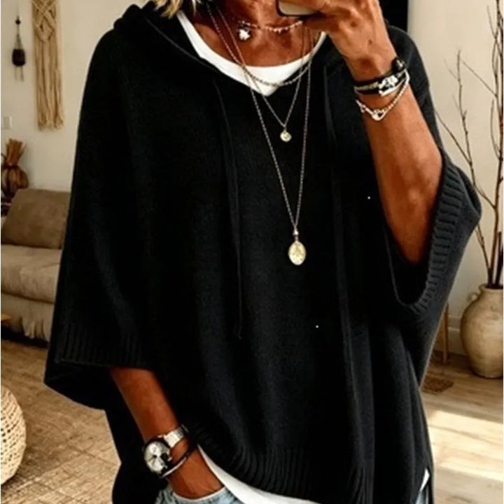 Oriaette - Oversized Knit Hoodie With Drawstring