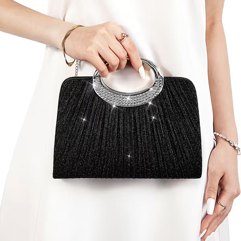 Aeroline - Shiny Round Ring Pleated Handbag