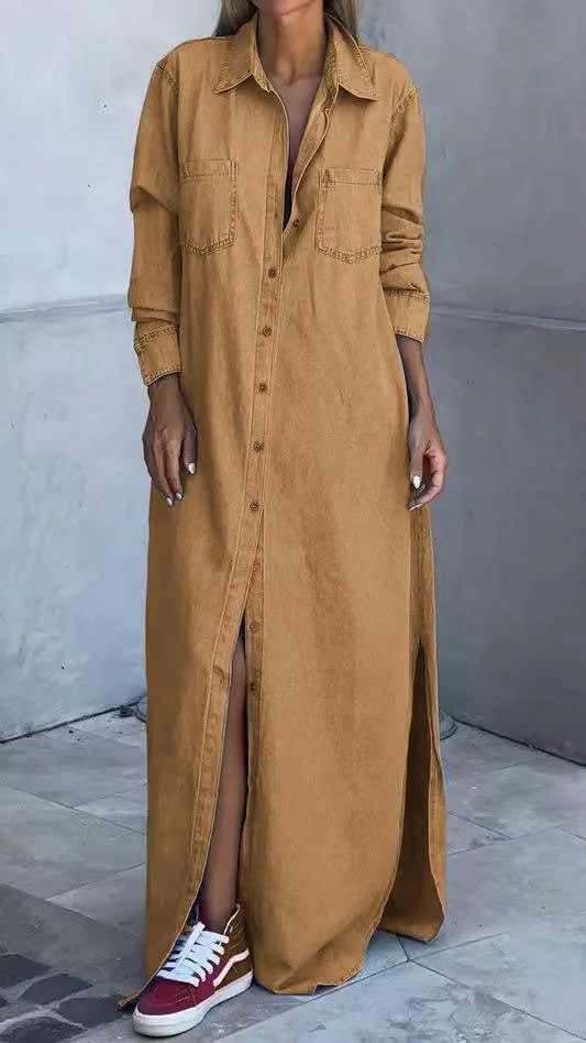 Chondona - Denim Dress With Long Sleeves And Lapels
