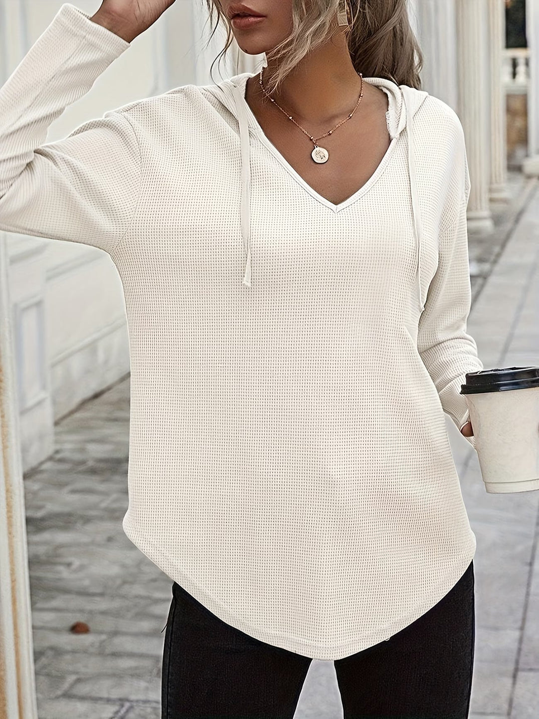 Laurette - Long Sleeve V Neck Hoodie