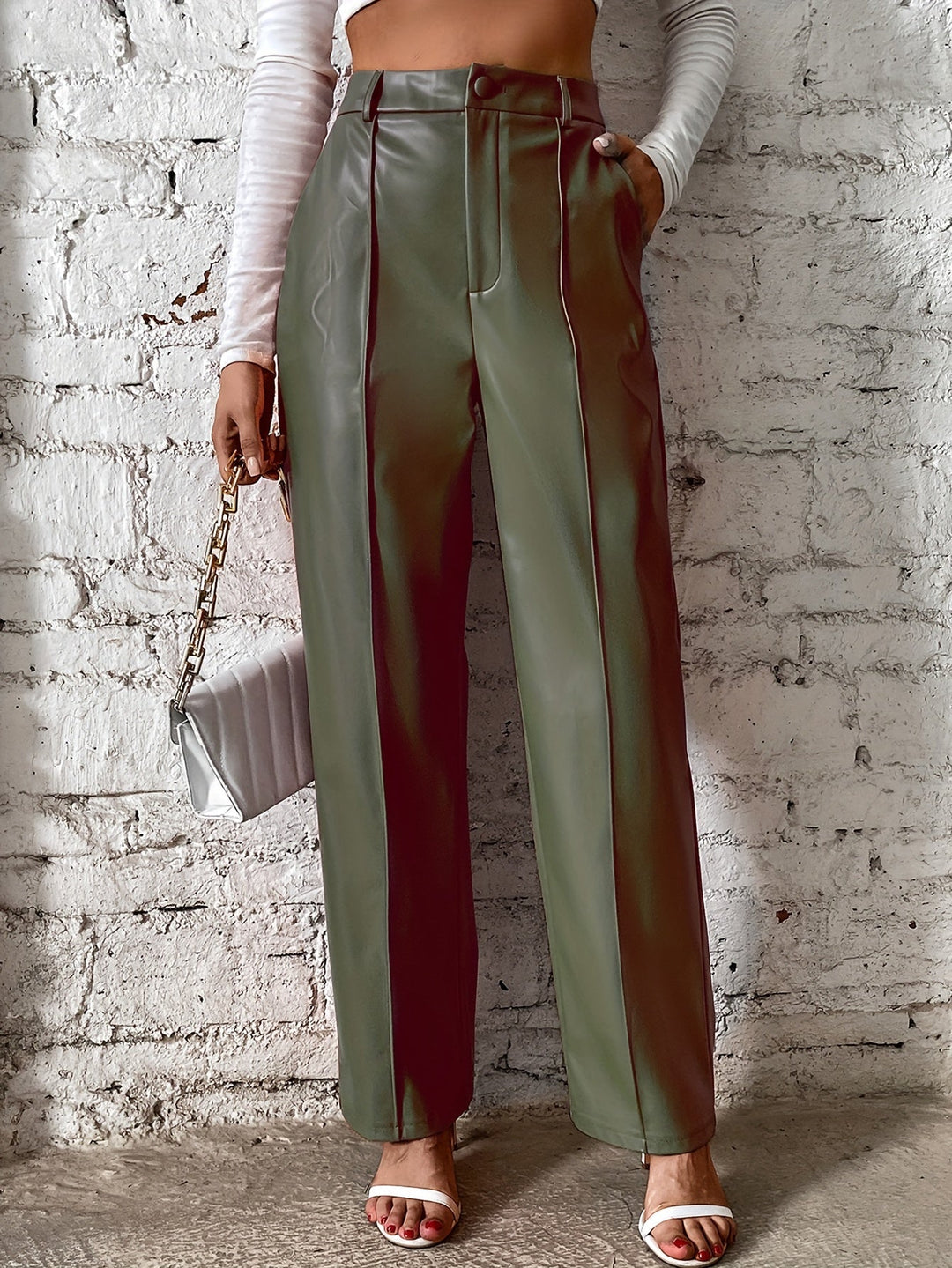 Francine - Casual Long Trousers With Decorative Stitching