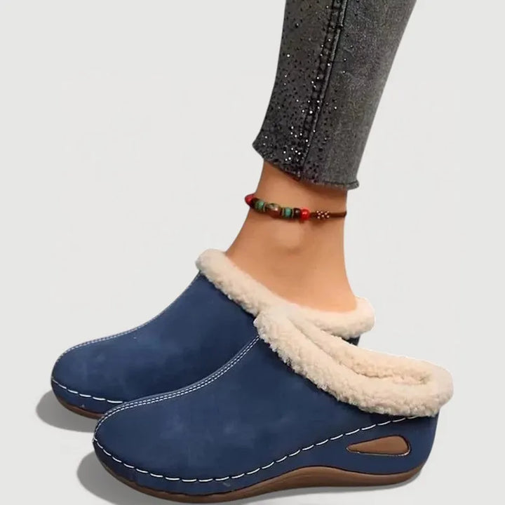 Achly - Plush Denim Platform Slippers