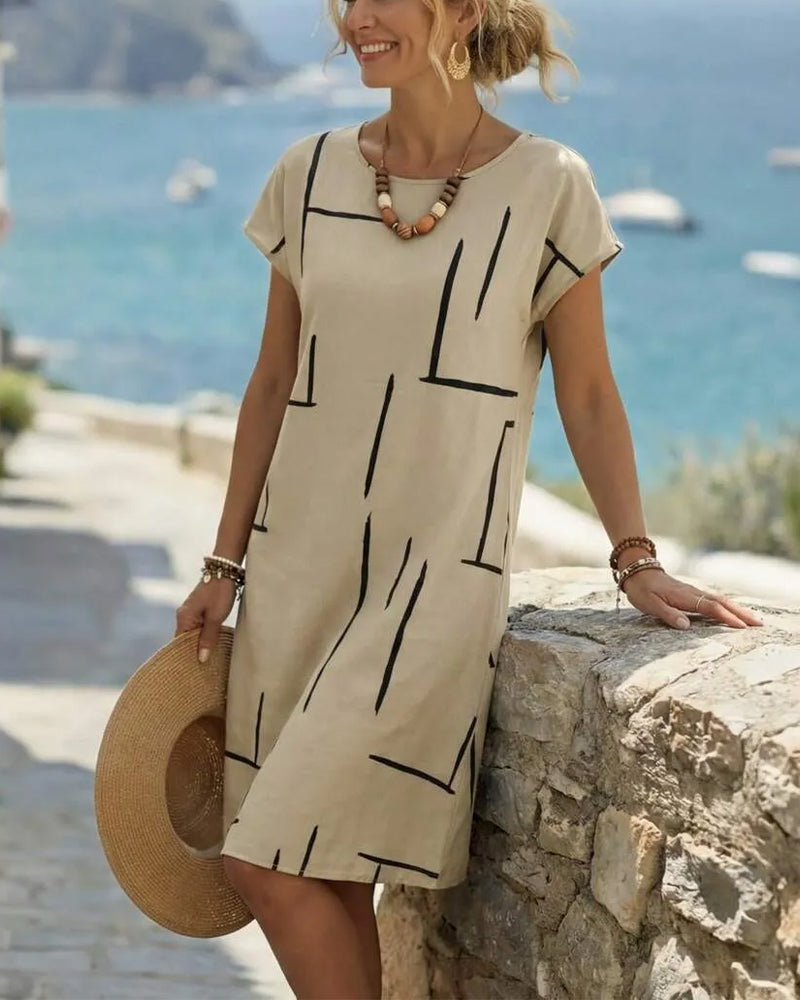 Ainee - Printed Round Neck Summer Dress