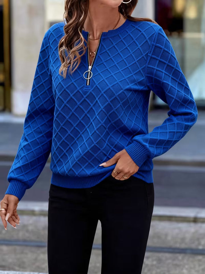 Juliet - Long Sleeve Textured Zip Neck Sweatshirt