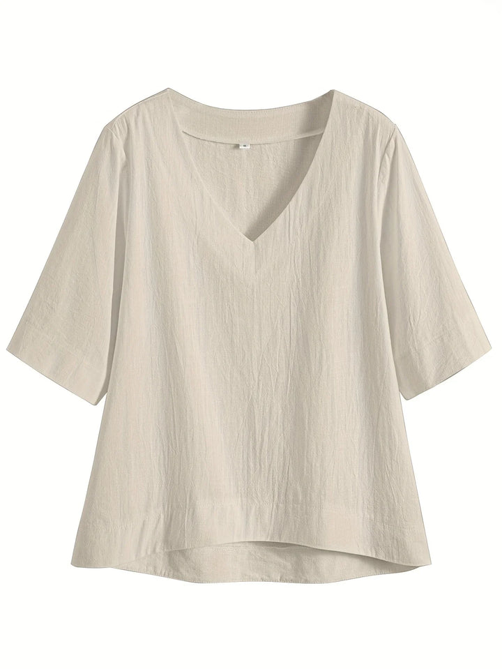 Mattea - Casual Loose Fitting Top With V Neck