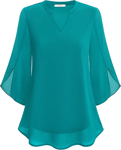 Marijana - Chiffon A-Line Blouse With V-Neck