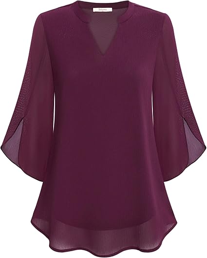 Marijana - Chiffon A-Line Blouse With V-Neck