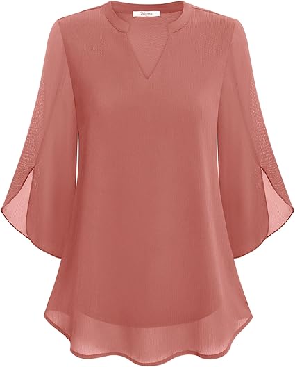 Marijana - Chiffon A-Line Blouse With V-Neck