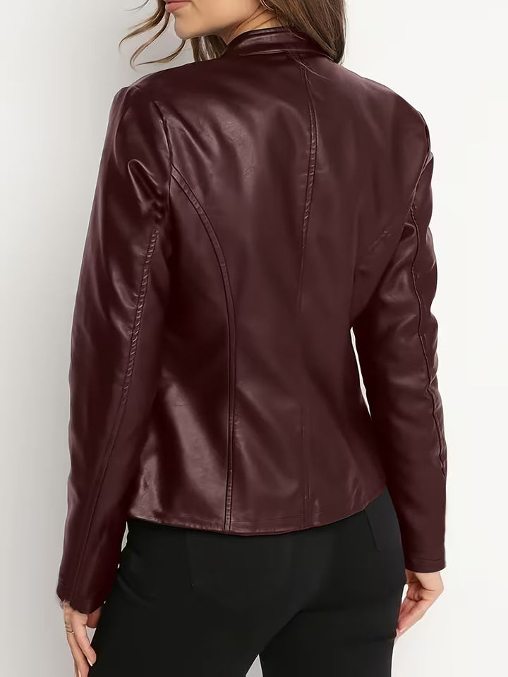 Rosaeaica - Elegant Faux Leather Jacket With Zipper