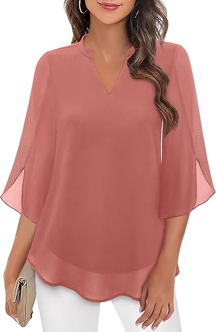 Marijana - Chiffon A-Line Blouse With V-Neck