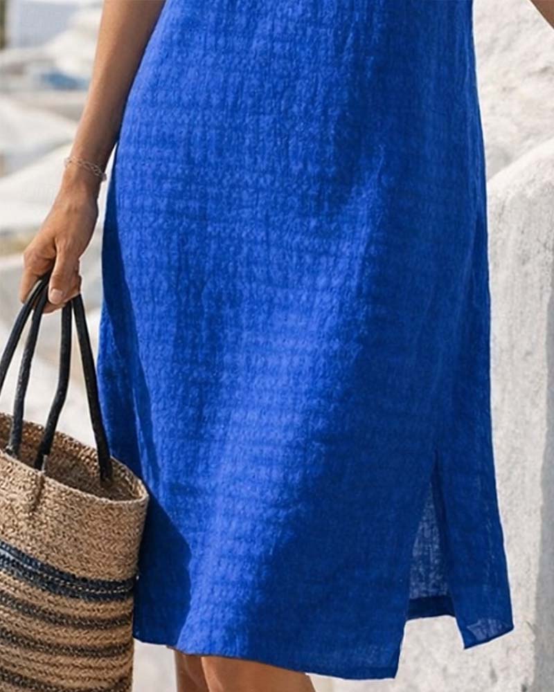 Shanai - Short-Sleeved Dress with Straight Slit