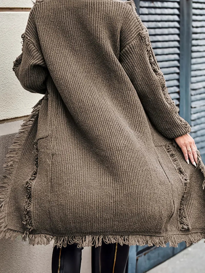 Ramziya - Elegant Long Tassel Cardigan With Pocket