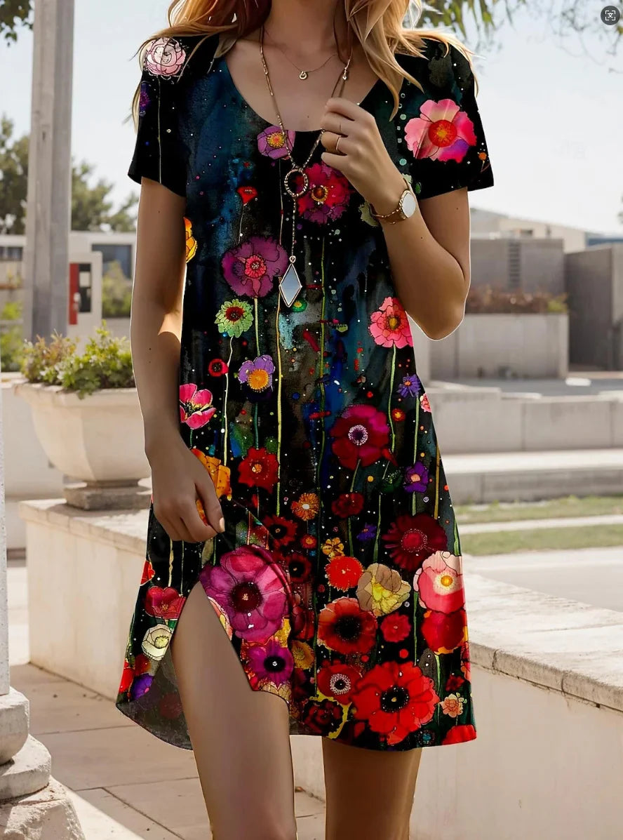 Linnea - Fashionable Short Sleeve Printed Dress