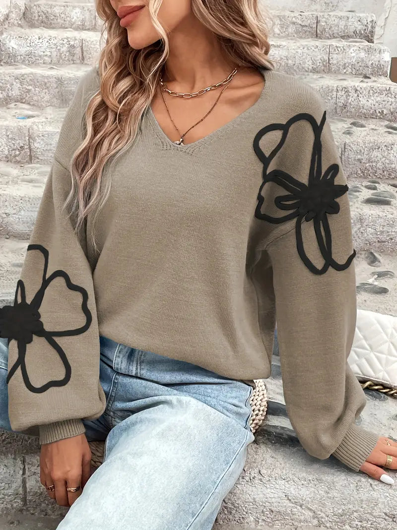 Semira - Long Sleeve Sweater With Floral Embroidery