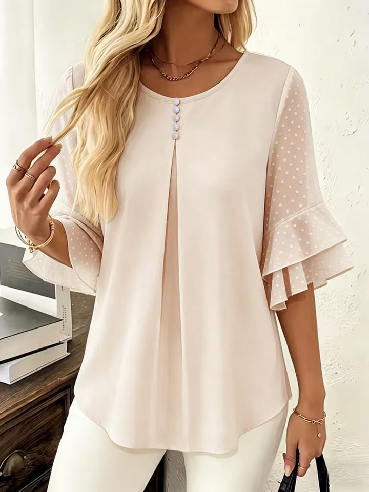 Hurley - Round Neck Blouse With Sheer Ruffle Sleeves
