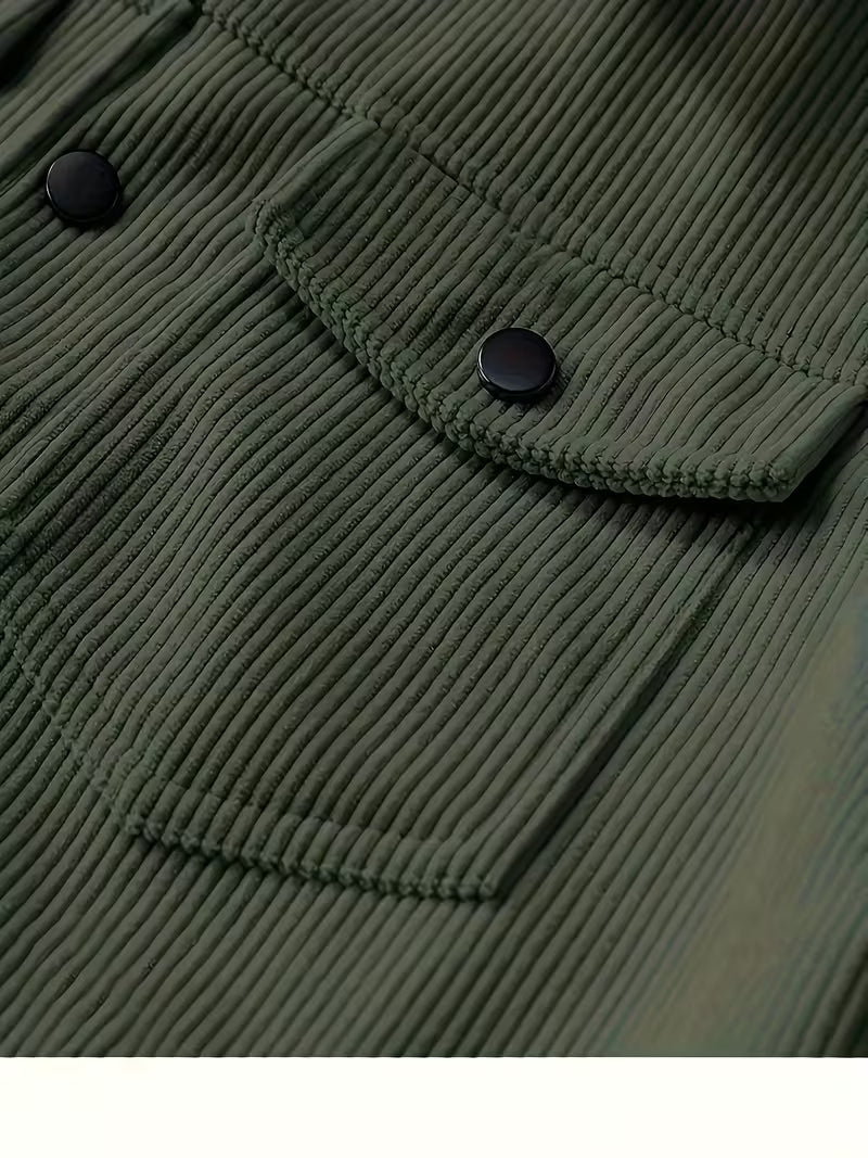 Quantpeak - Corduroy Jacket With Collar and Flap Pockets