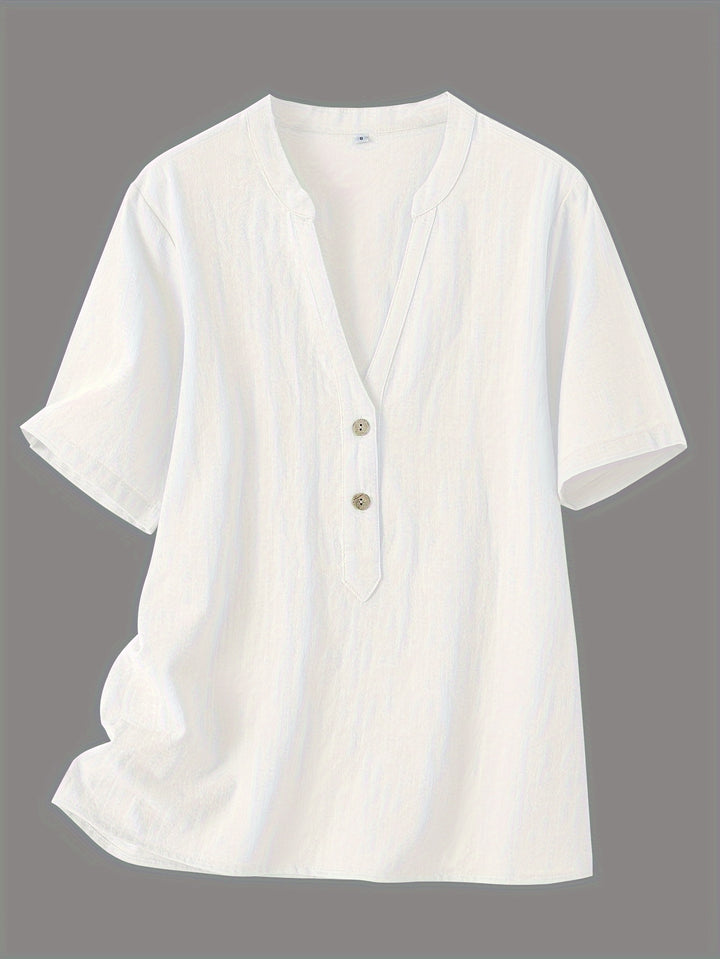 Sharron - Elegant V-Neck Blouse With Button Up