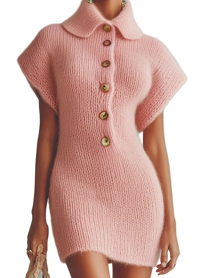Ceyda - Knitted Mini Dress With Button Front