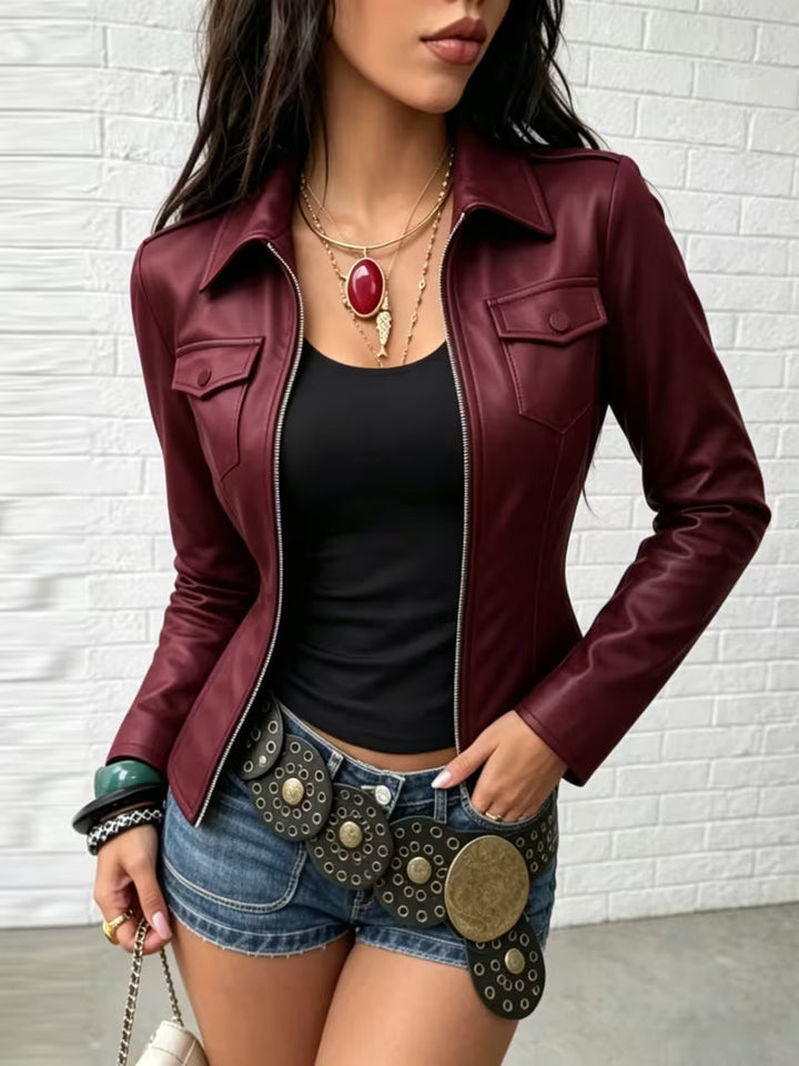 Celita - Leather Jacket With Front Pockets