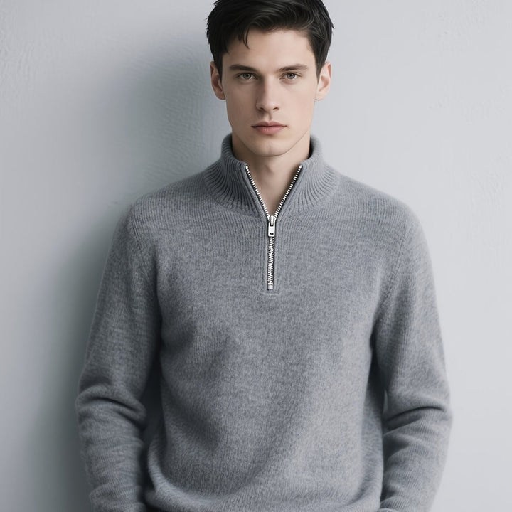 Sumuel - Zip Knit Sweater With Ribbed Collar