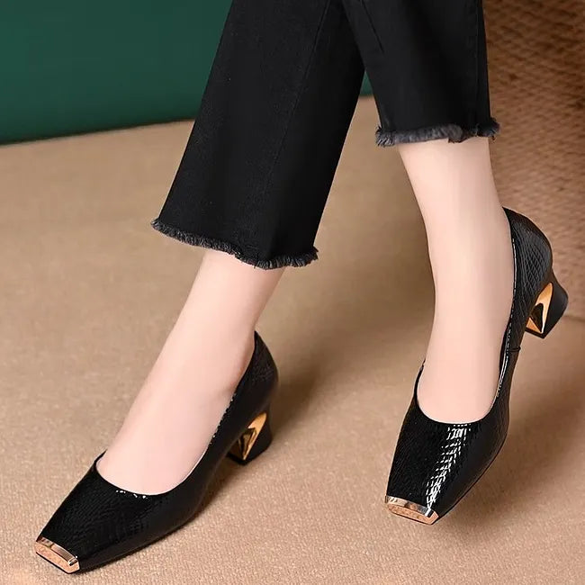Saskiya - Snakeskin Pattern Pumps With Chunky Heel