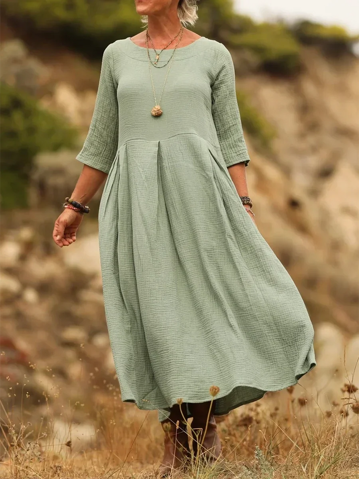 Noellaa - Comfortable Pleated Cotton And Linen Dress