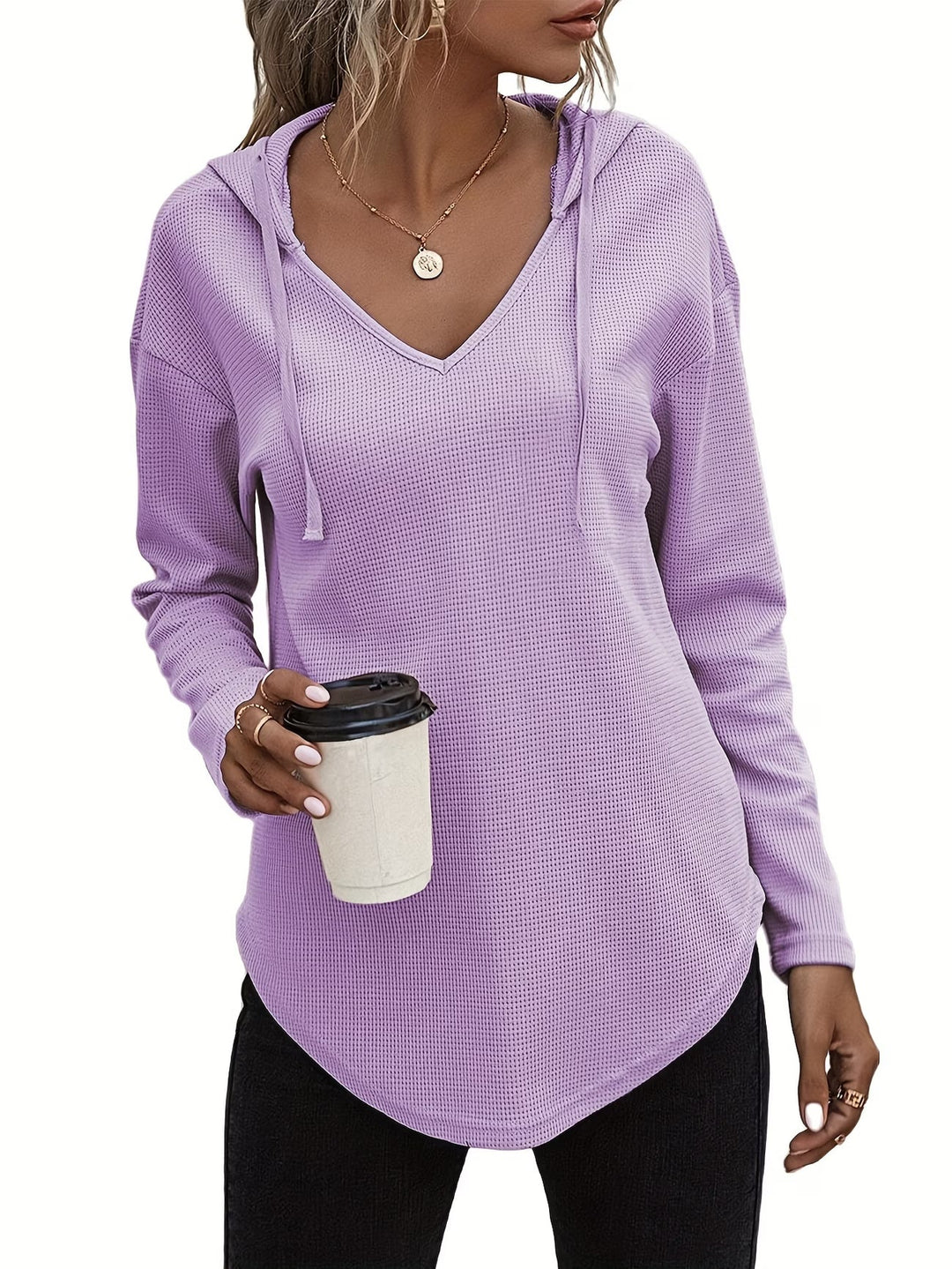 Laurette - Long Sleeve V Neck Hoodie