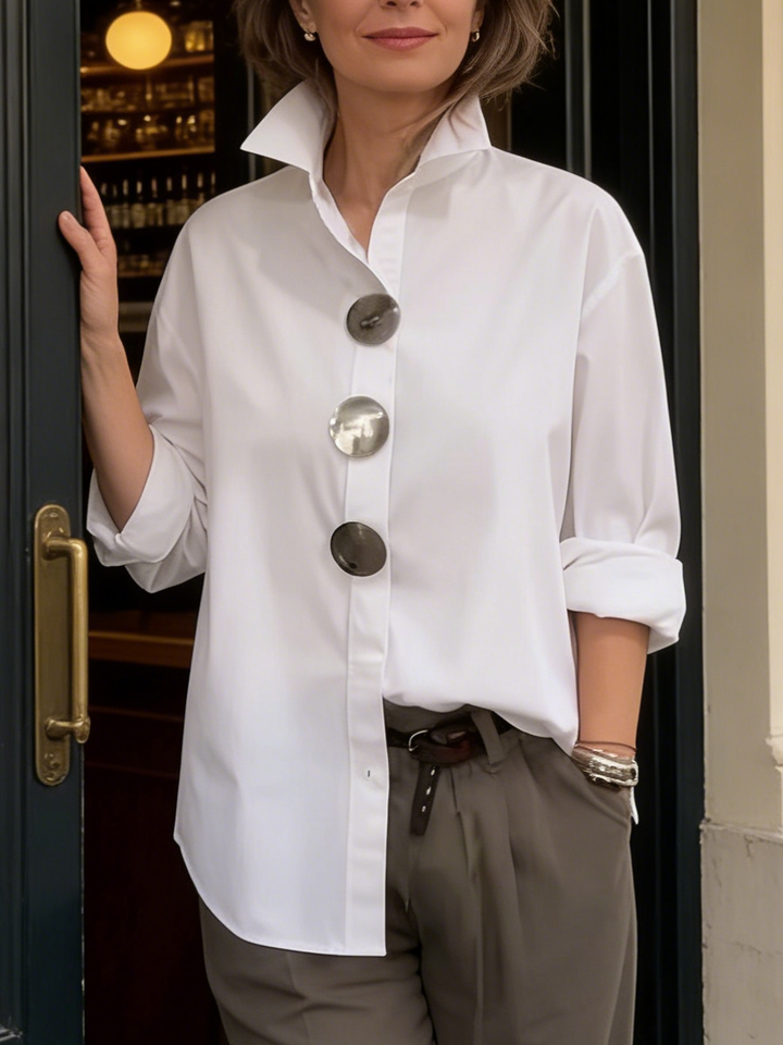 Lyyn - High-Neck Blouse With Bold Buttons