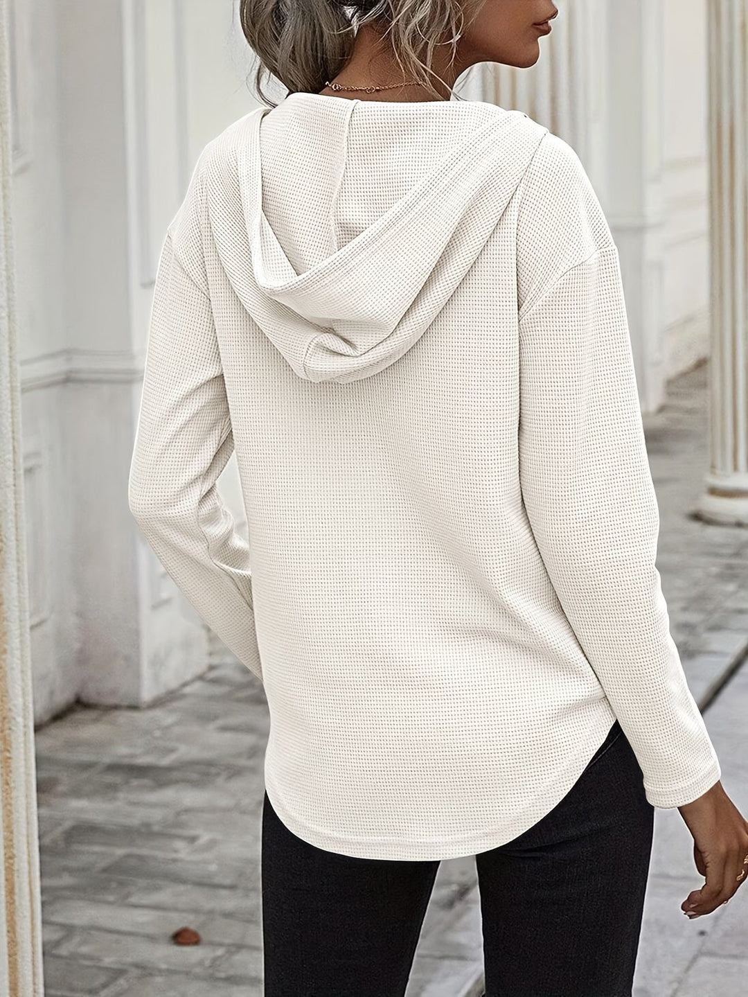 Laurette - Long Sleeve V Neck Hoodie