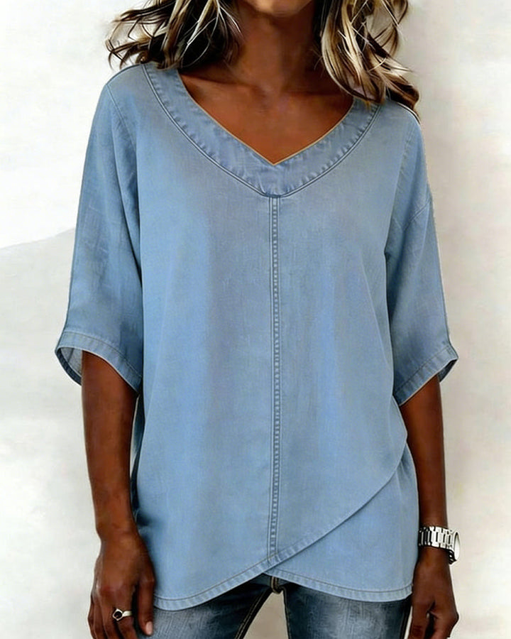Laritza - Casual Denim V-Neck Top
