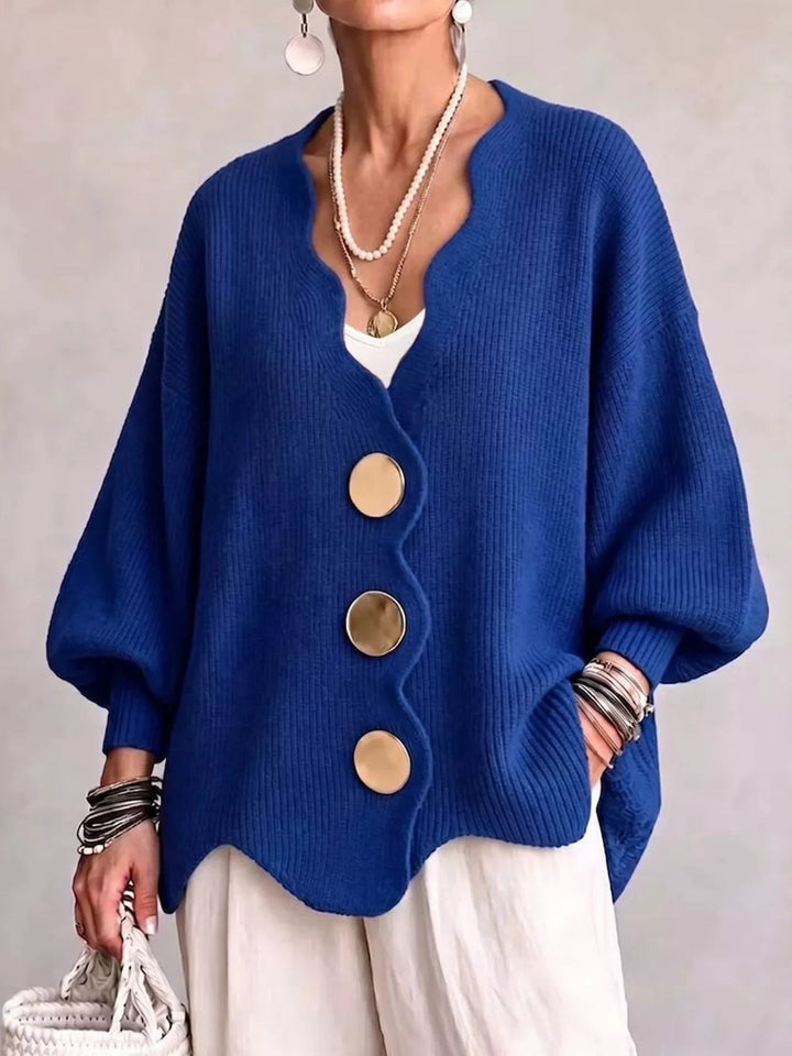 Zabriira - Button-Up Cardigan With Scalloped Edge
